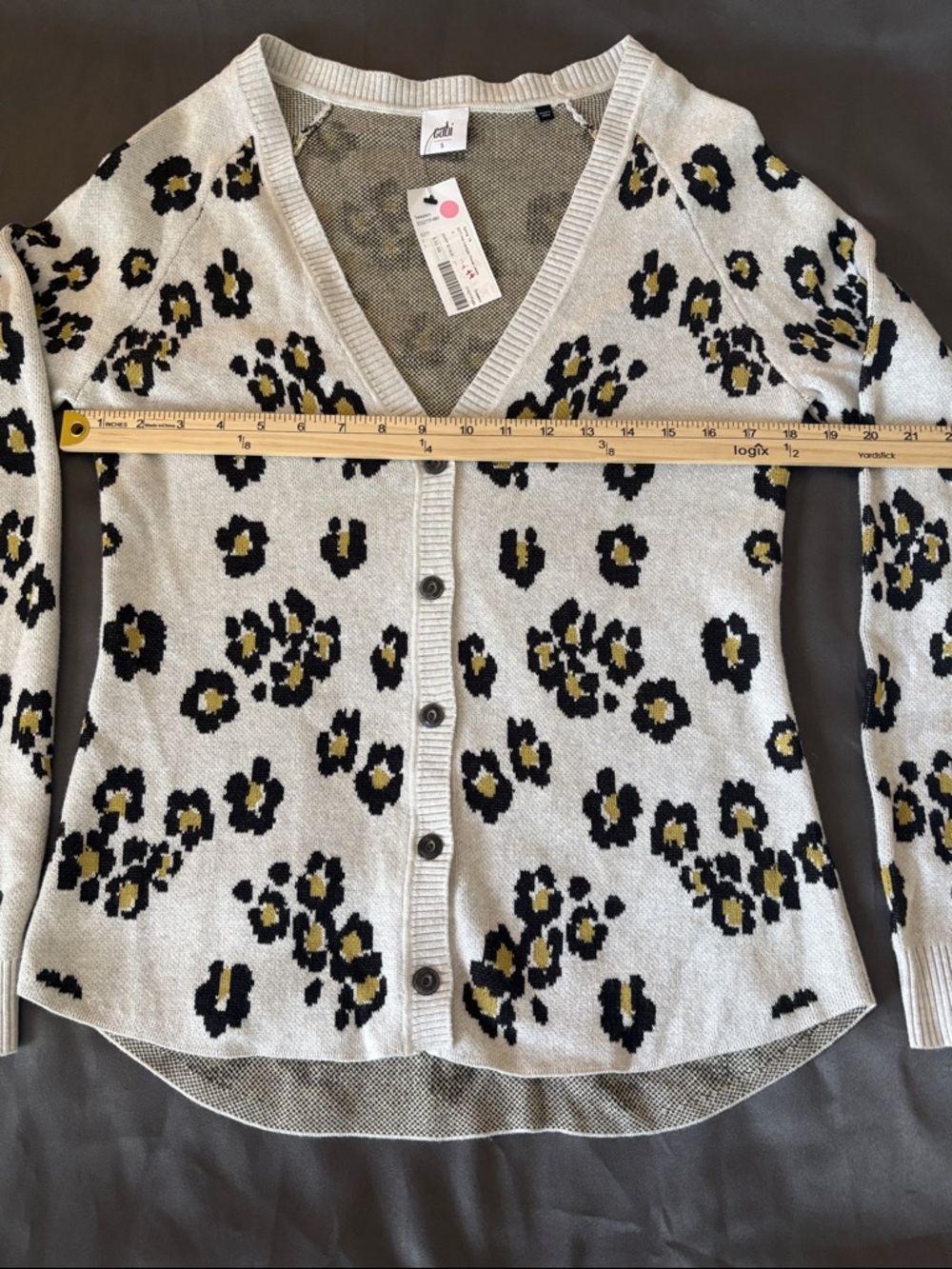 NWT CAbi Leopard Print V-Neck Button Preppy Cardigan - Cream/Black/Gold SZ S - Picture 5 of 6